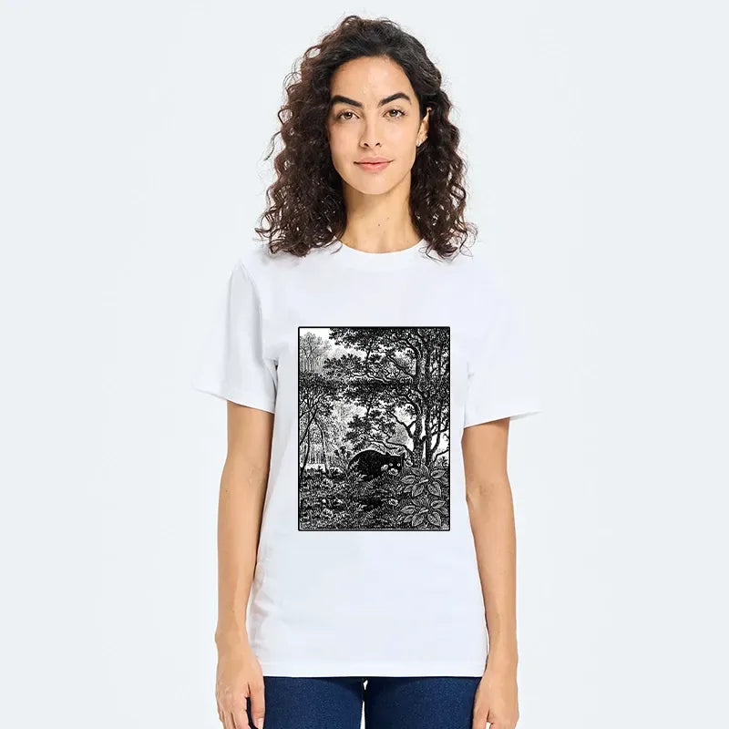 Japanese woodblock print black cat t-shirt