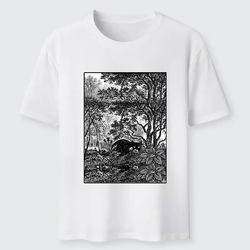 Japanese woodblock print black cat t-shirt