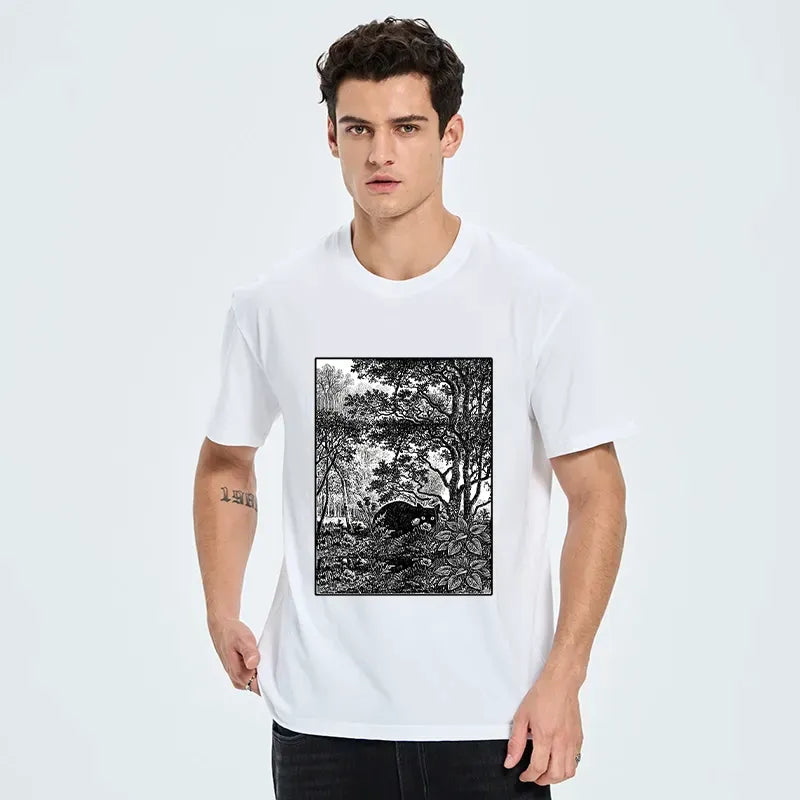 vintage black cat forest tee for men