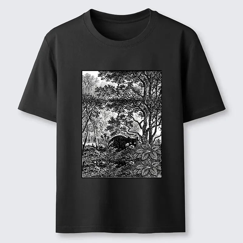 Japanese woodblock print black cat t-shirt