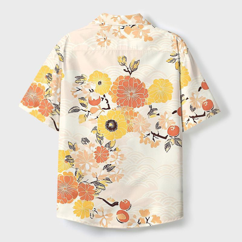 Kyoto-Lion Fruitful Flower Cuban Collar Shirt