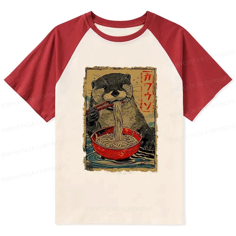 Japanese Otter Eating Ramen Raglan Shirt