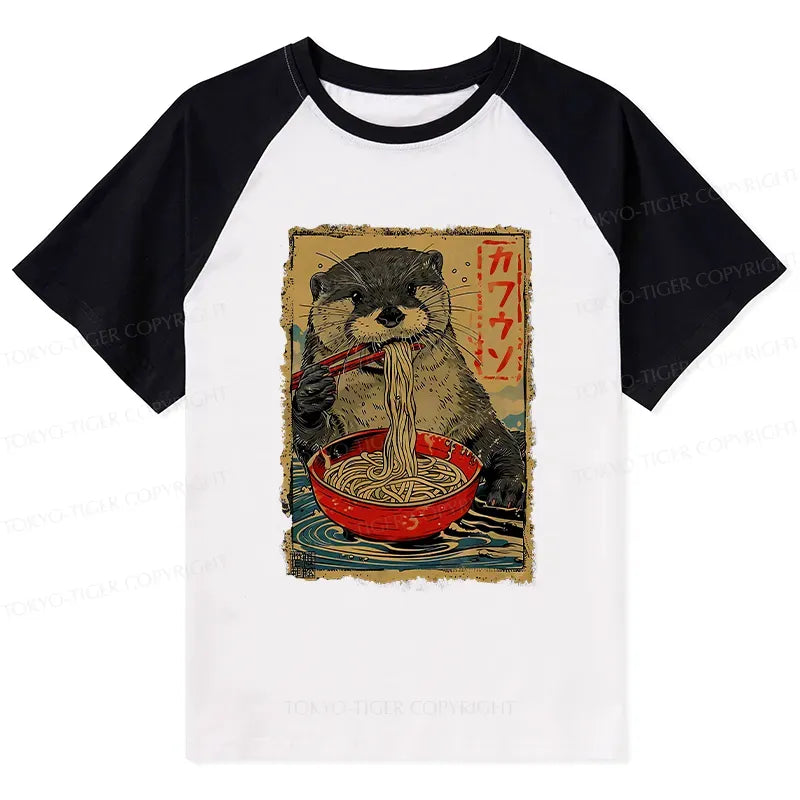 Japanese Otter Eating Ramen Raglan Shirt