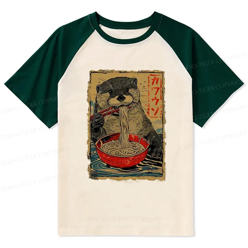 Japanese Otter Eating Ramen Raglan Shirt