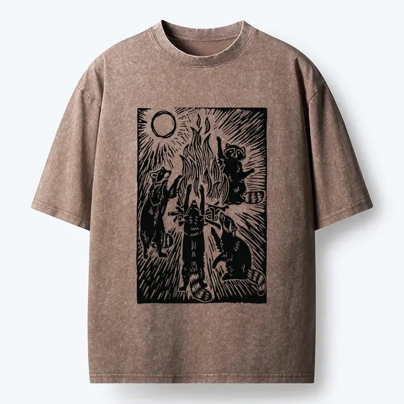 Kyoto-Lion Raccoons And Campfires Washed T-Shirt