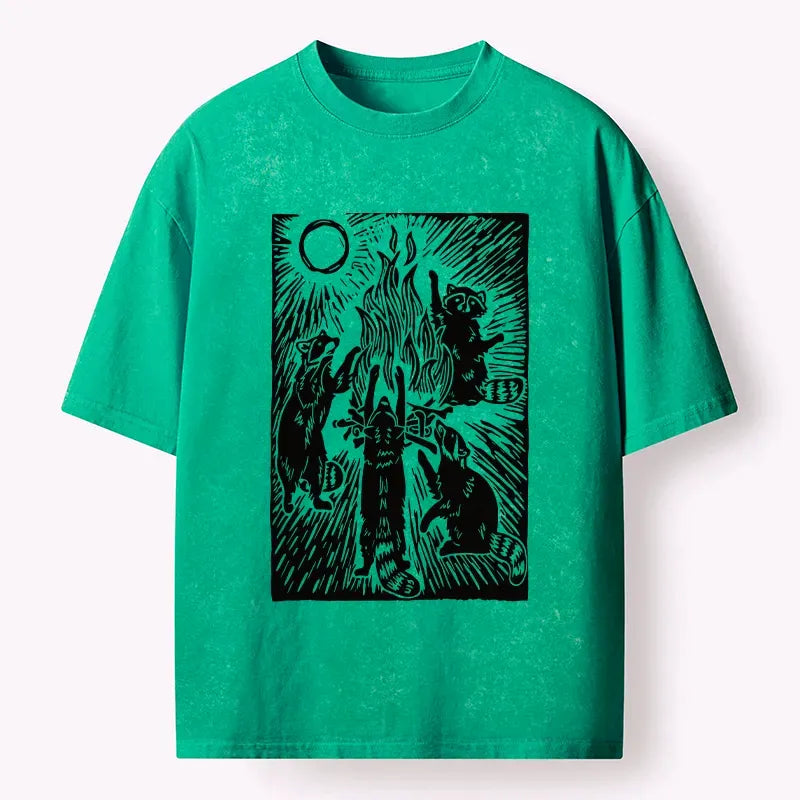Kyoto-Lion Raccoons And Campfires Washed T-Shirt
