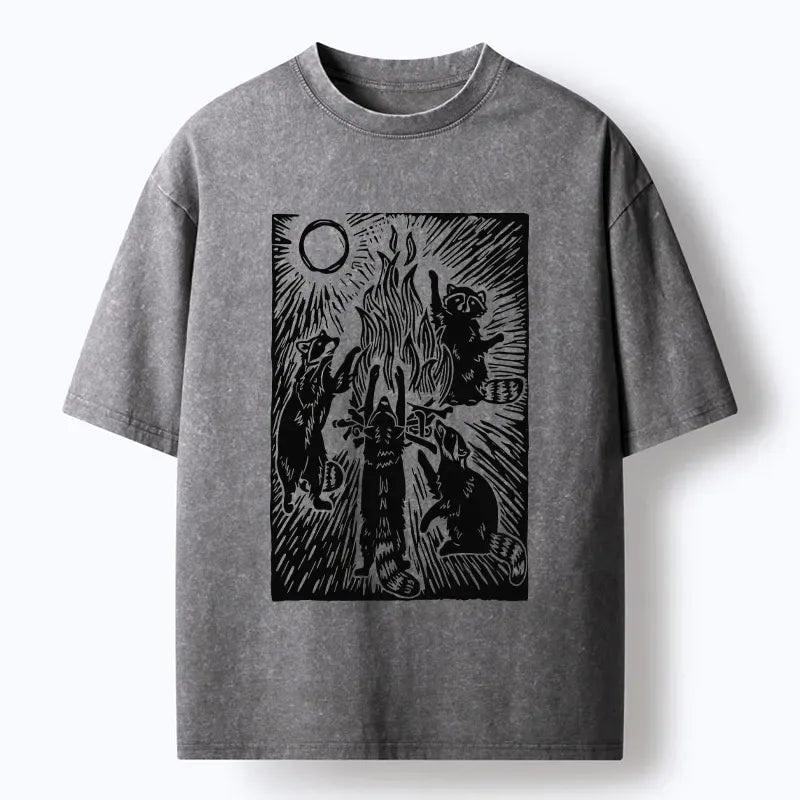 Kyoto-Lion Raccoons And Campfires Washed T-Shirt