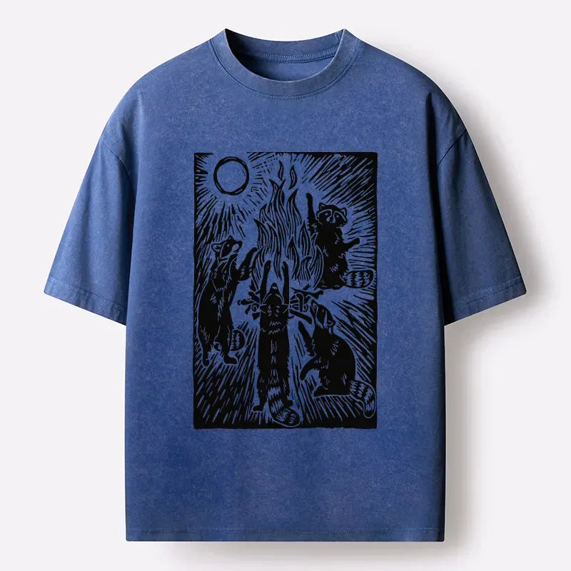 Kyoto-Lion Raccoons And Campfires Washed T-Shirt
