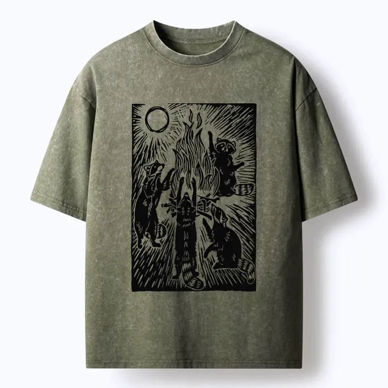 Kyoto-Lion Raccoons And Campfires Washed T-Shirt