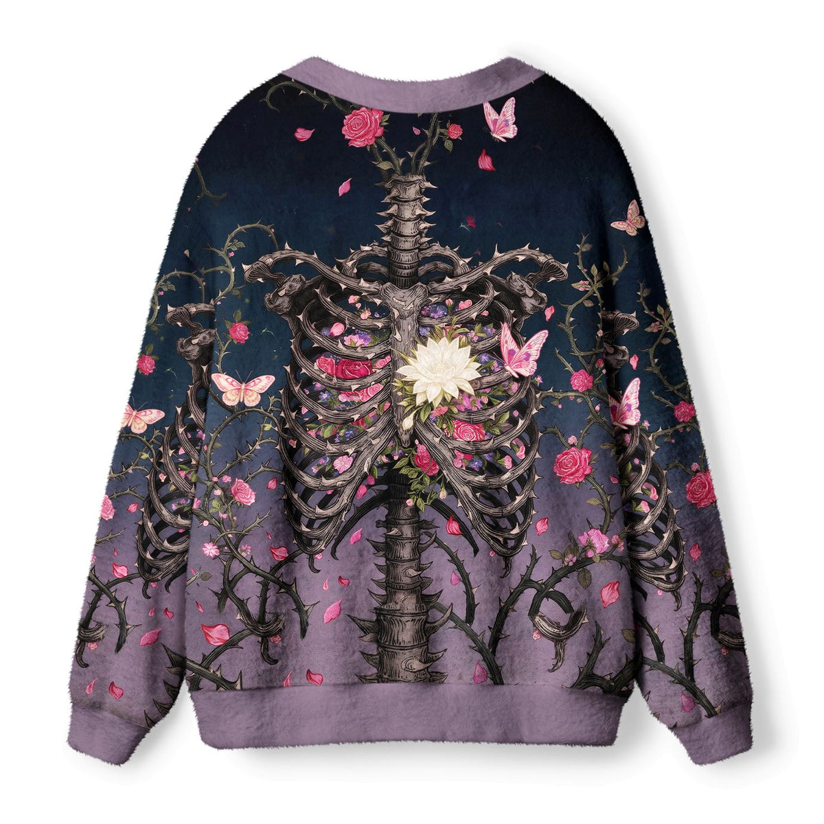 Kyoto-Lion Skeleton Ribcage Rose Butterfly Ugly Cardigan Sweater