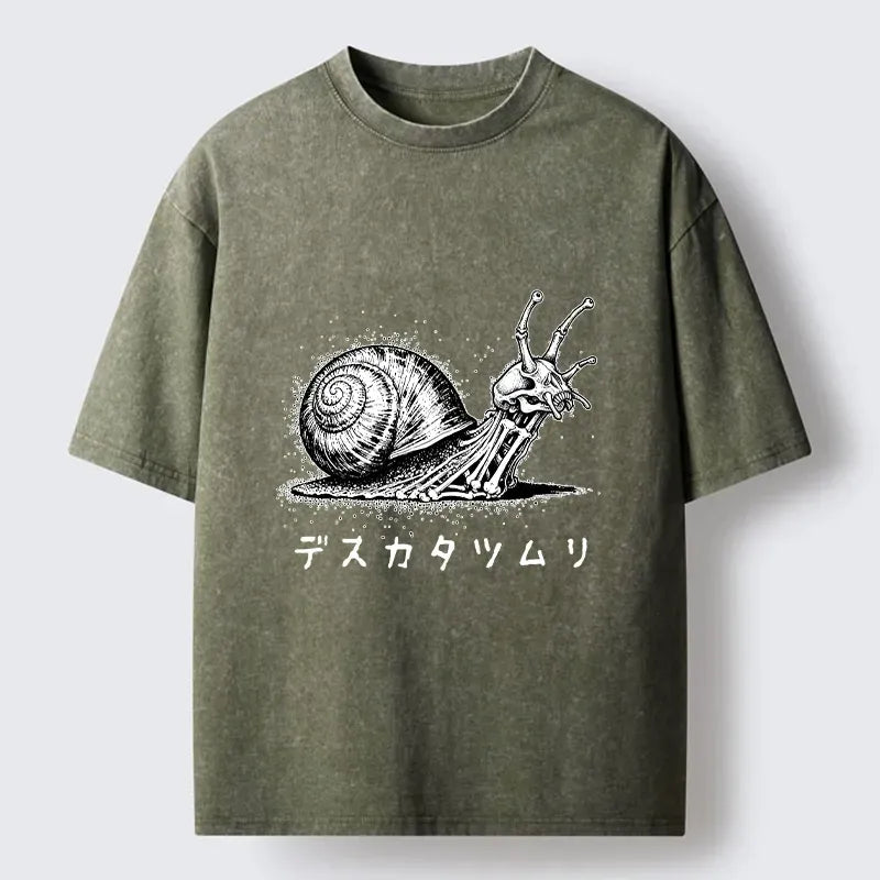 washed Japanese t-shirt creepy snail design