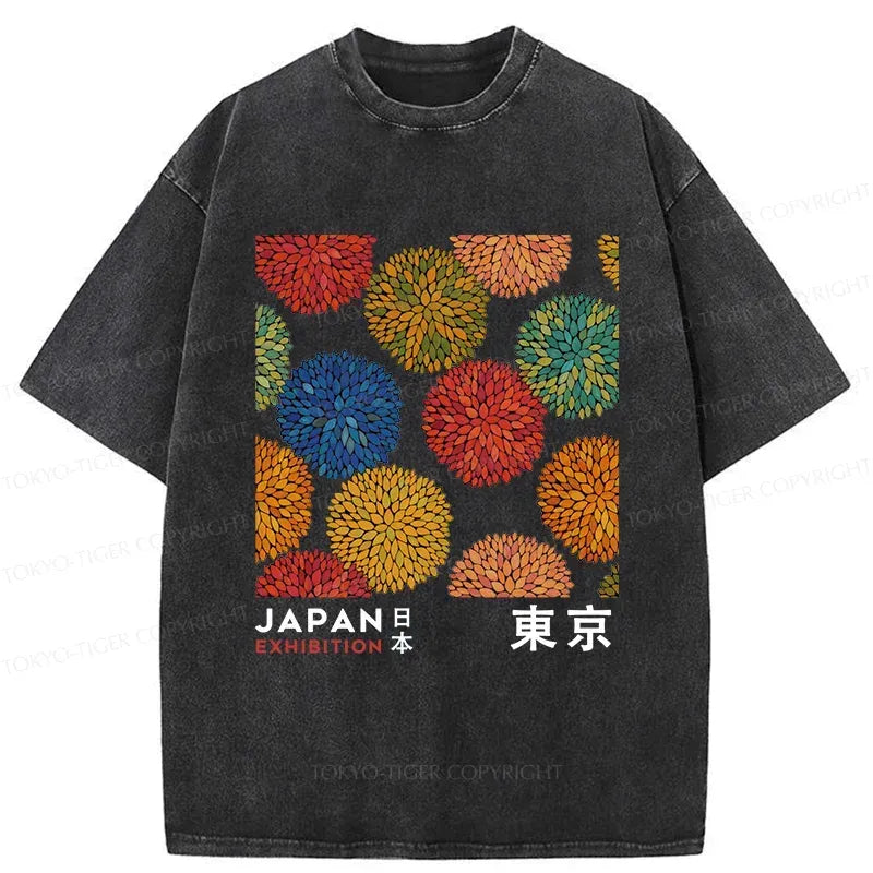 Kyoto-Lion Japanese Flower Art Washed T-Shirt