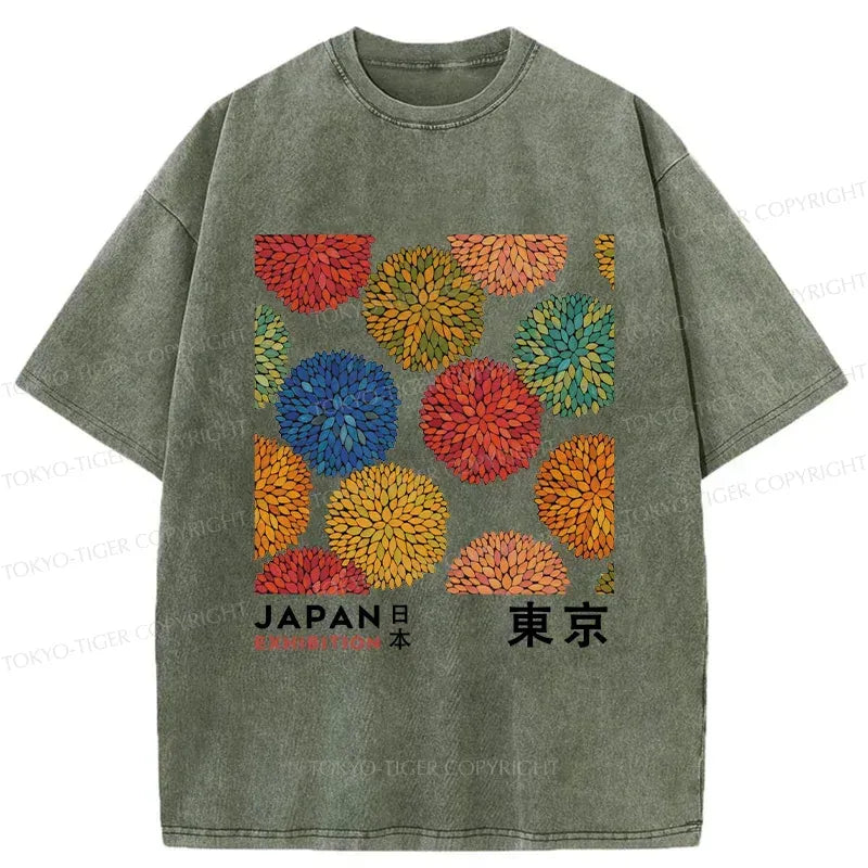 Kyoto-Lion Japanese Flower Art Washed T-Shirt