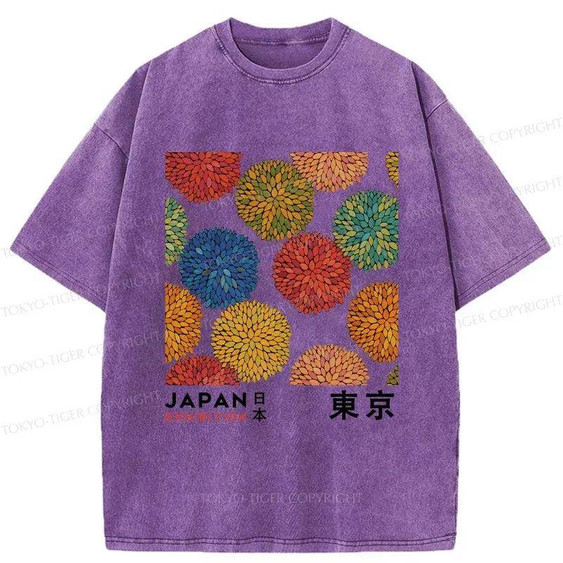 Kyoto-Lion Japanese Flower Art Washed T-Shirt