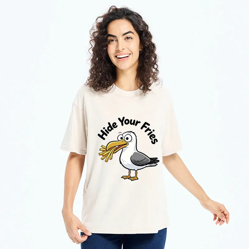 Kyoto-Lion Seagull Fries Meme Washed T-Shirt