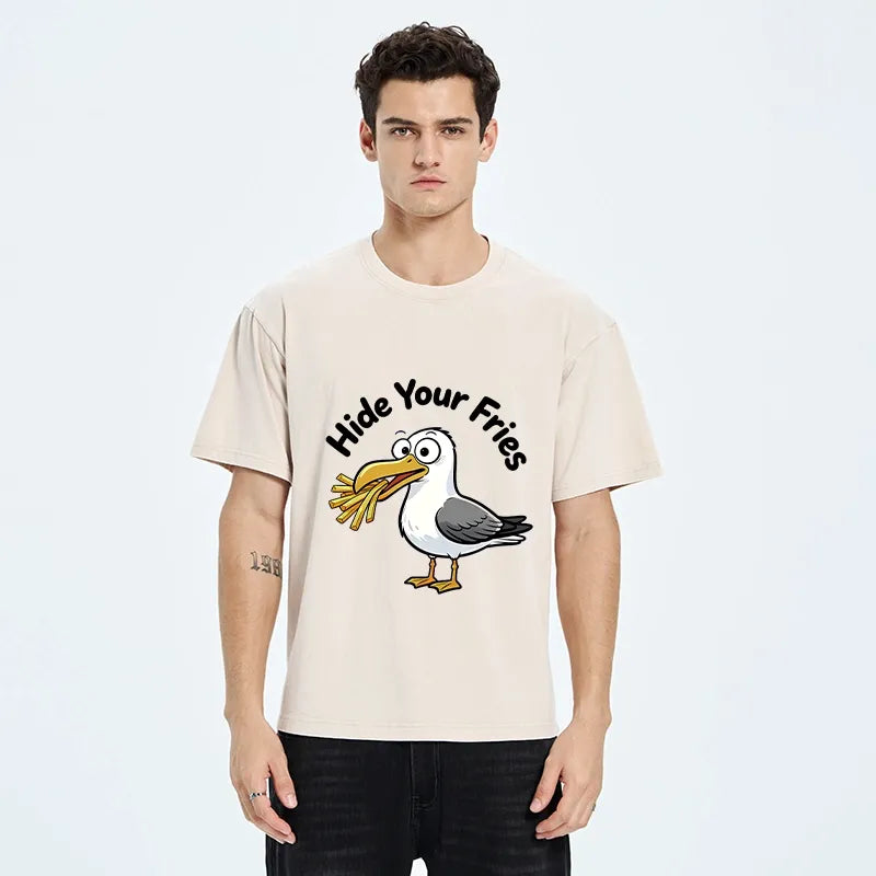 Kyoto-Lion Seagull Fries Meme Washed T-Shirt