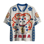 Vintage Japanese Fortune Cat Mesh Jersey for Streetwear