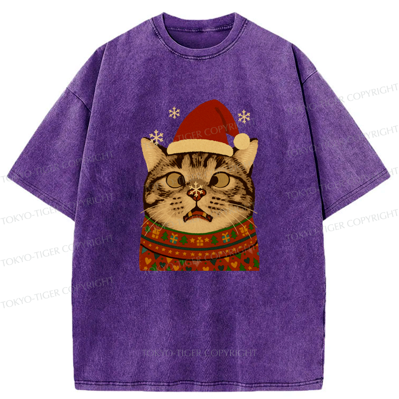 Silly Cat Washed T-Shirt for Christmas