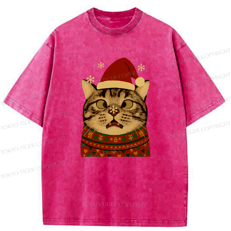 Kyoto-Lion The Christmas Silly Cat Washed T-Shirt
