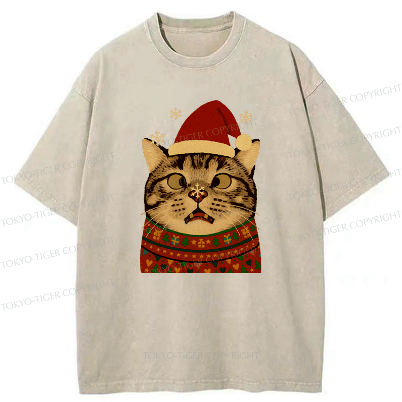 Kyoto-Lion The Christmas Silly Cat Washed T-Shirt