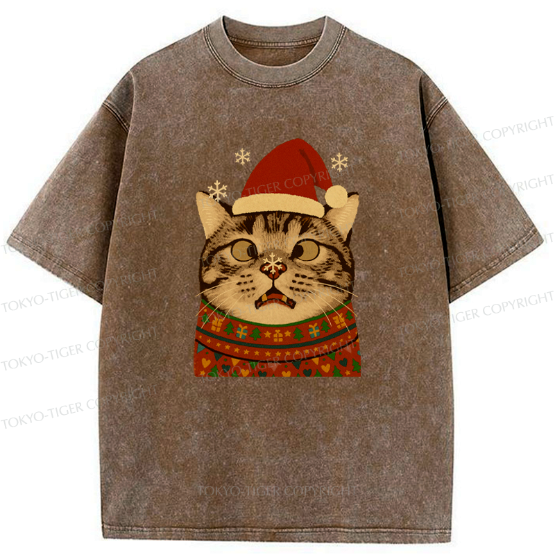 Silly Cat Washed T-Shirt for Christmas