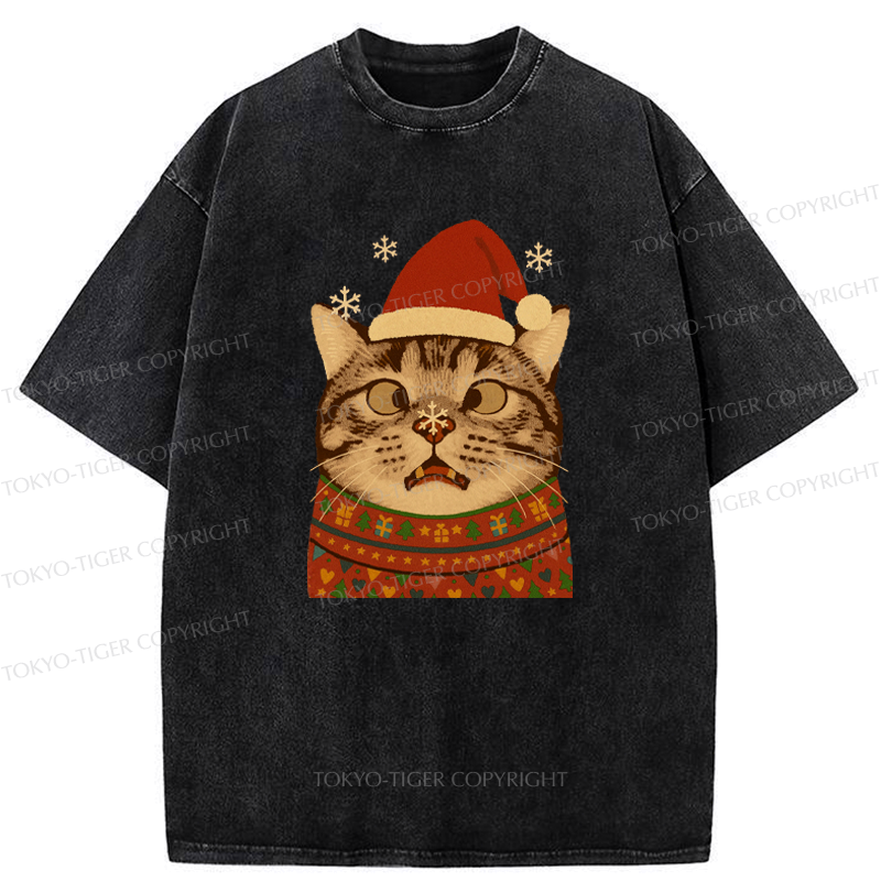 Kyoto-Lion The Christmas Silly Cat Washed T-Shirt