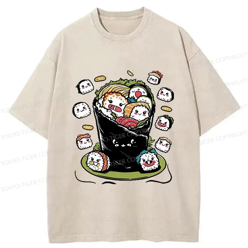 Kyoto-Lion Sushi Burrito Funny Washed T-Shirt