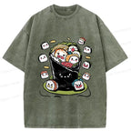 Kyoto-Lion Sushi Burrito Funny Washed T-Shirt