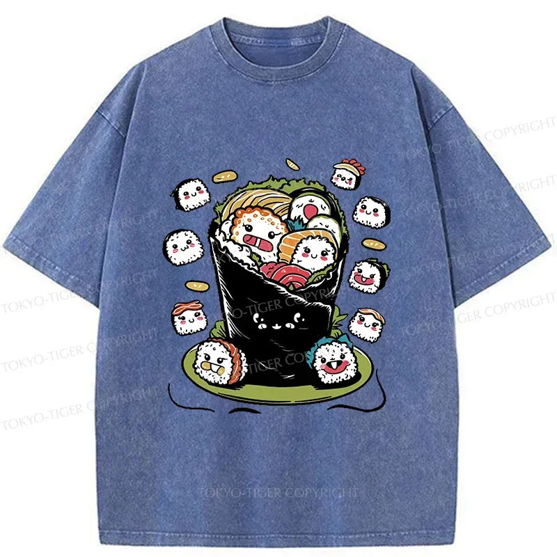 Kyoto-Lion Sushi Burrito Funny Washed T-Shirt