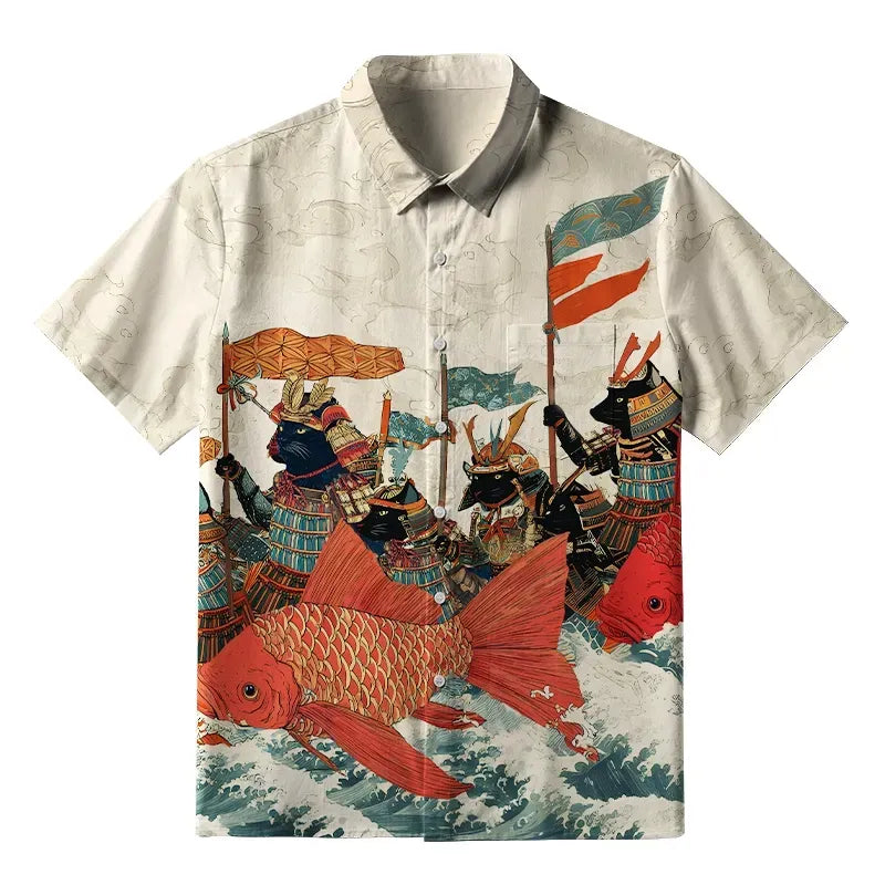 Kyoto-Lion Marching Rat Samurai Button-up Shirt