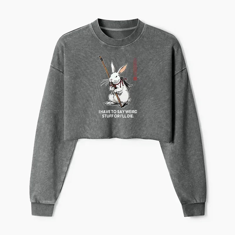 Kyoto-Lion Rabbit Gotta Say Weird Stuff Or Die Washed Crop Sweatshirt
