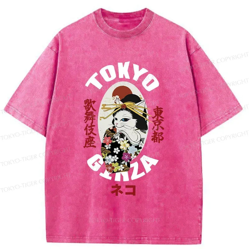 Kyoto-Lion Geisha Cat Japan Washed T-Shirt