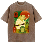 Kyoto-Lion Funny Frog Samurai Poster Washed T-Shirt
