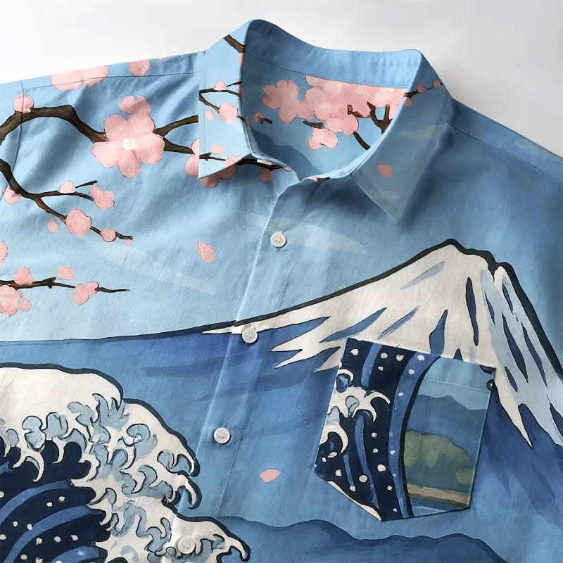 Kyoto-Lion Waves Under Mount Fuji Button-up Shirt
