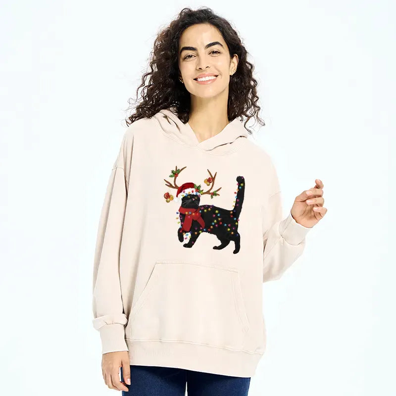 Kyoto-Lion Christmas Black Cat Washed Hoodie