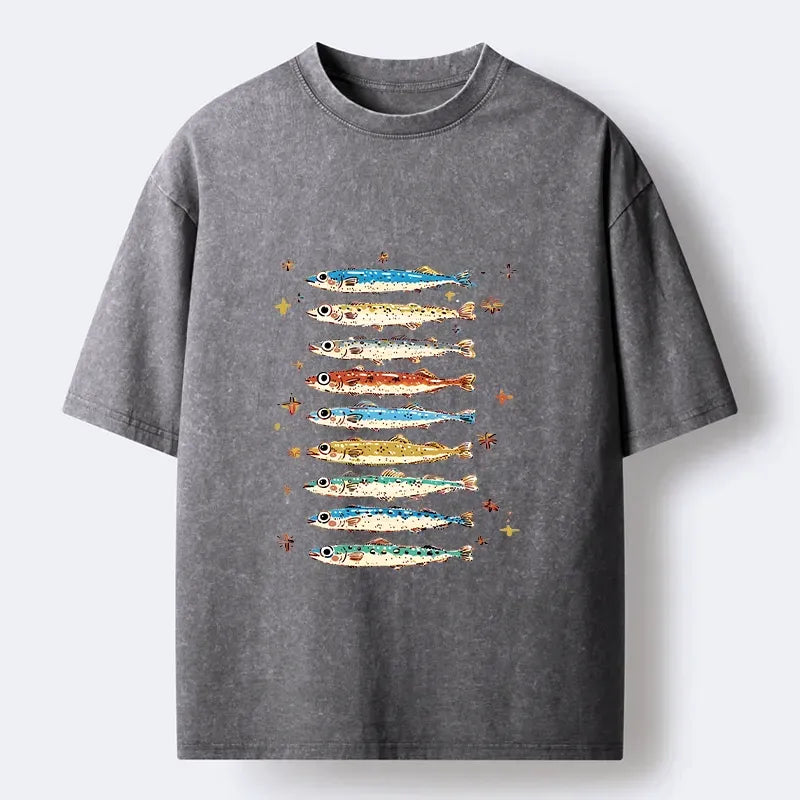 Japanese Art Fish Family Washed T-Shirt