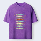 Kyoto-Lion Colorful Fish Family Art Washed T-Shirt