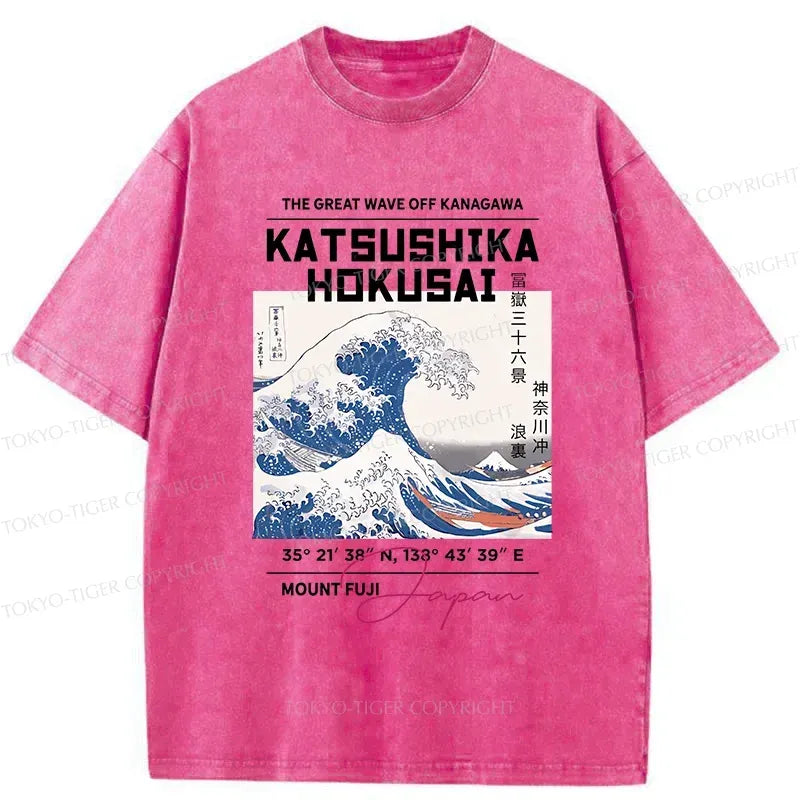 Kyoto-Lion Ukiyo-e Waves Poster Washed T-Shirt