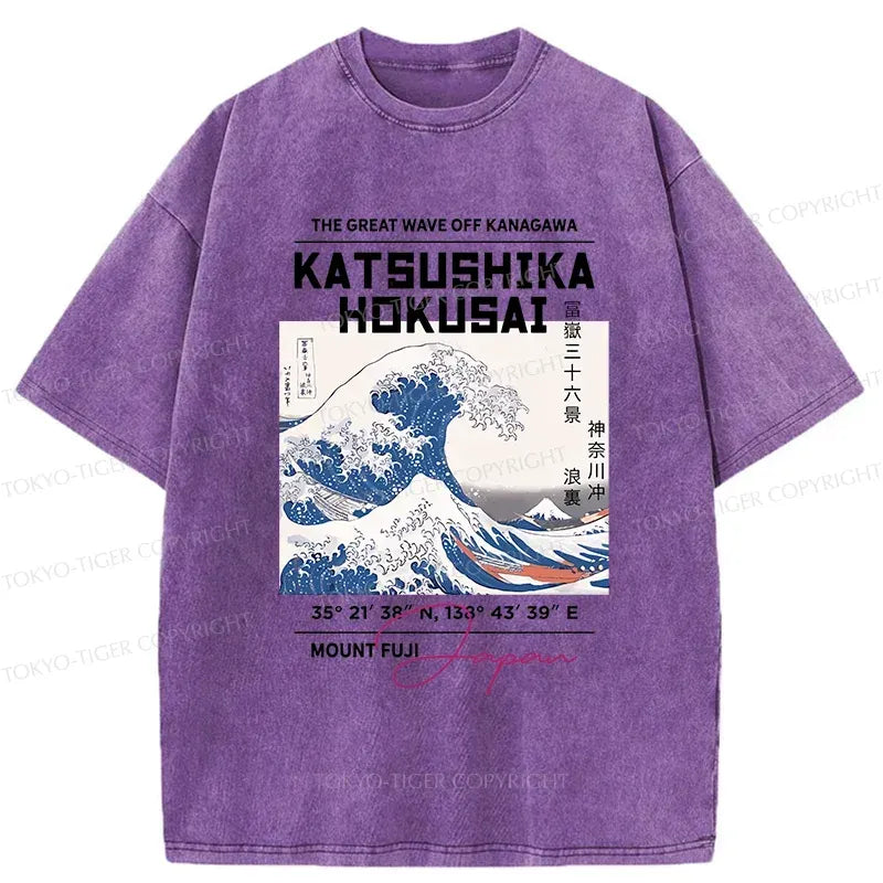 Kyoto-Lion Ukiyo-e Waves Poster Washed T-Shirt