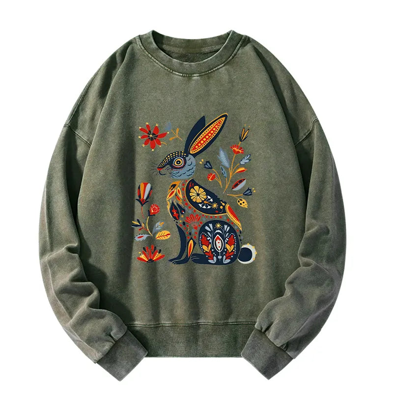 Kyoto-Lion Folk Hare Bloom Washed Sweatshirt