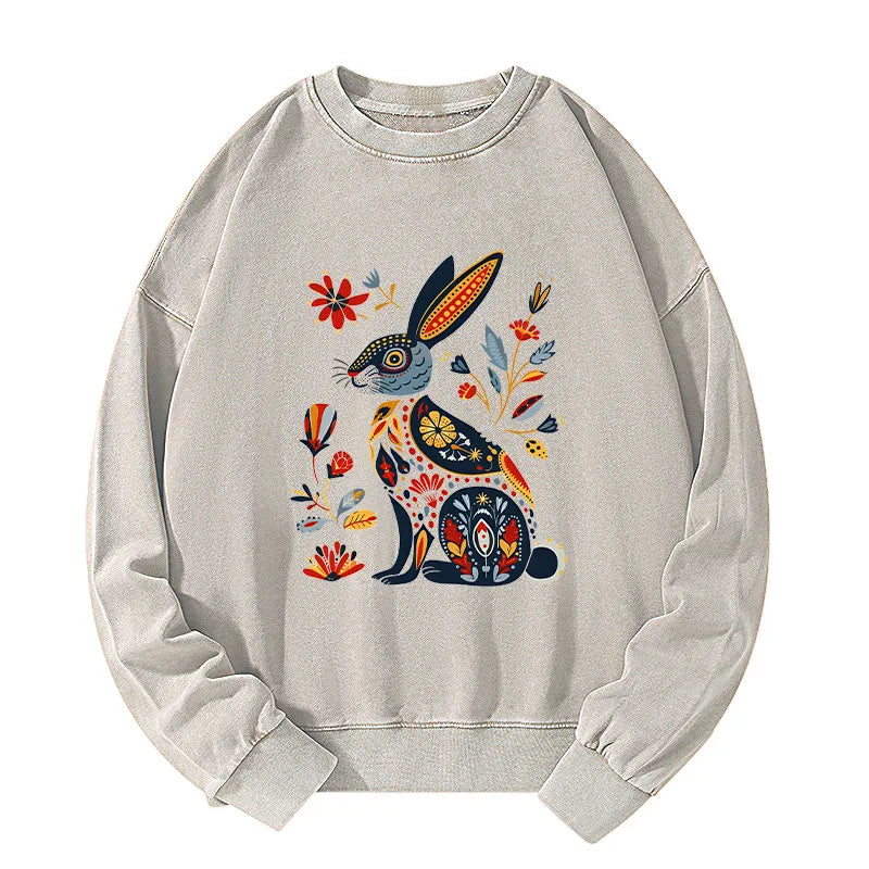 Kyoto-Lion Folk Hare Bloom Washed Sweatshirt