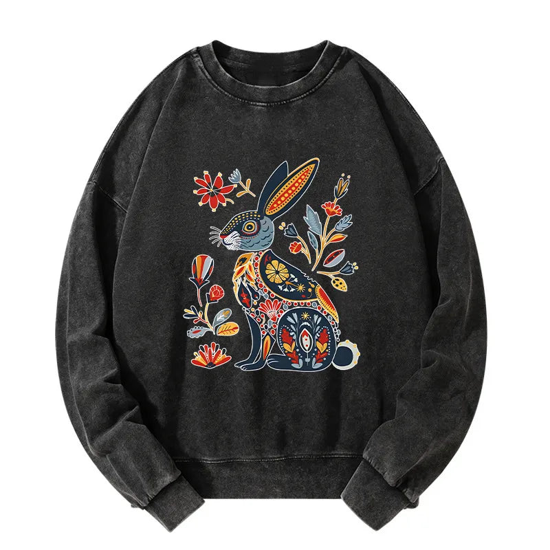 Kyoto-Lion Folk Hare Bloom Washed Sweatshirt