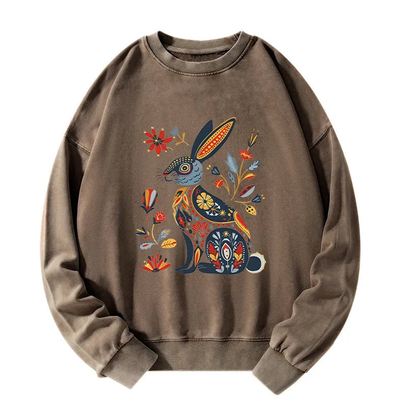 Kyoto-Lion Folk Hare Bloom Washed Sweatshirt