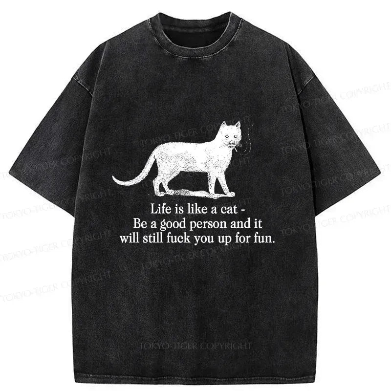 Kyoto-Lion Life Is Like A Cat Washed T-Shirt