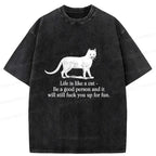 Kyoto-Lion Life Is Like A Cat Washed T-Shirt