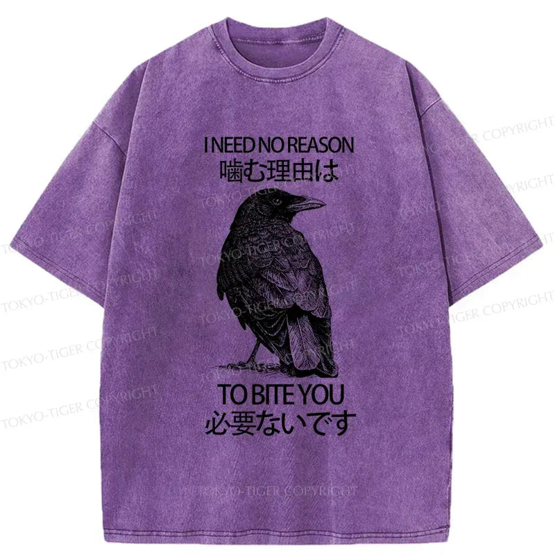 Kyoto-Lion Crow Pecking People Washed T-Shirt
