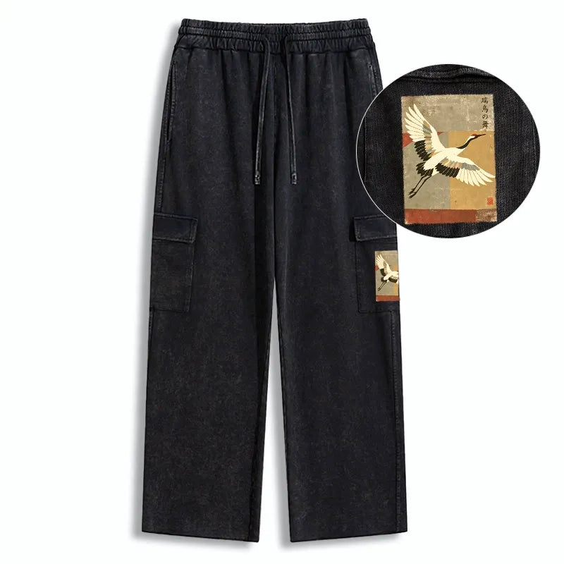 Kyoto-Lion Crane Spirit Washed Utility Sweatpants