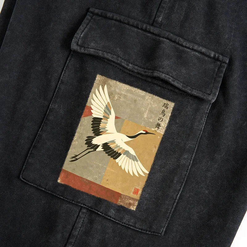 Kyoto-Lion Crane Spirit Washed Utility Sweatpants