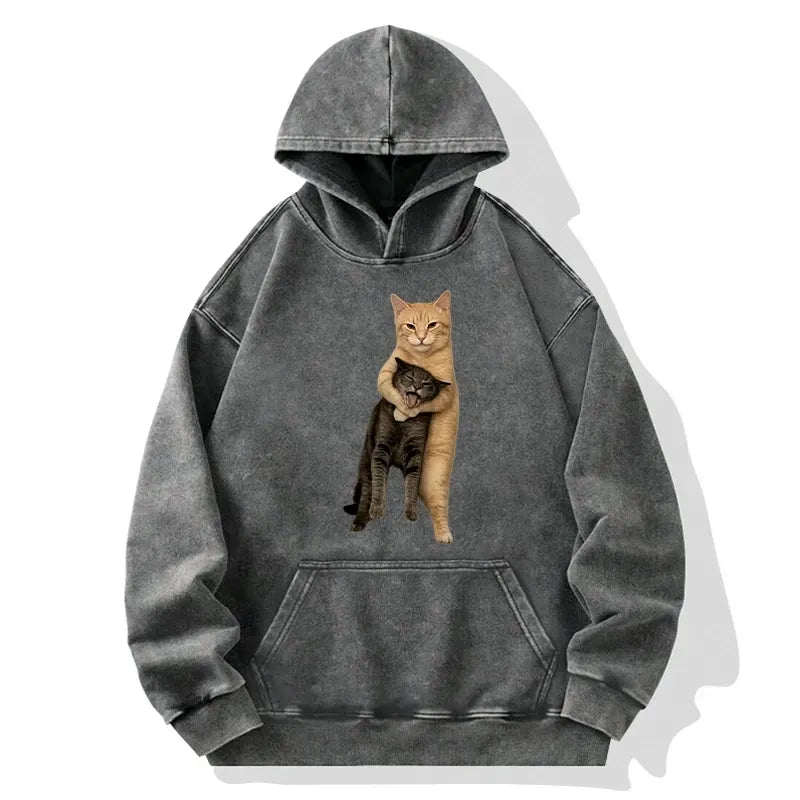 Washed Cat Hoodie for Daily Wear