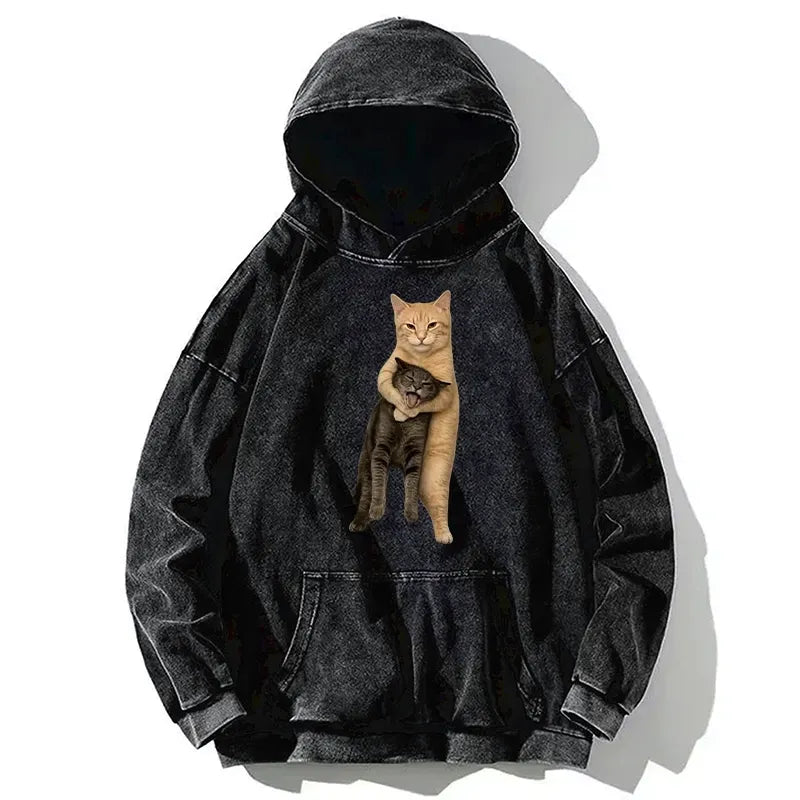 Kyoto-Lion Orange Cat¡¯s Tight Embrace Washed Hoodie